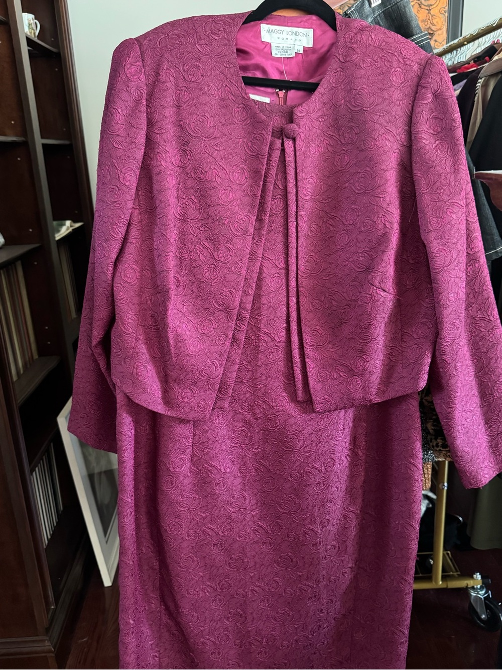 Maggy London Plum Textured Two-Piece Dress and Jacket Set